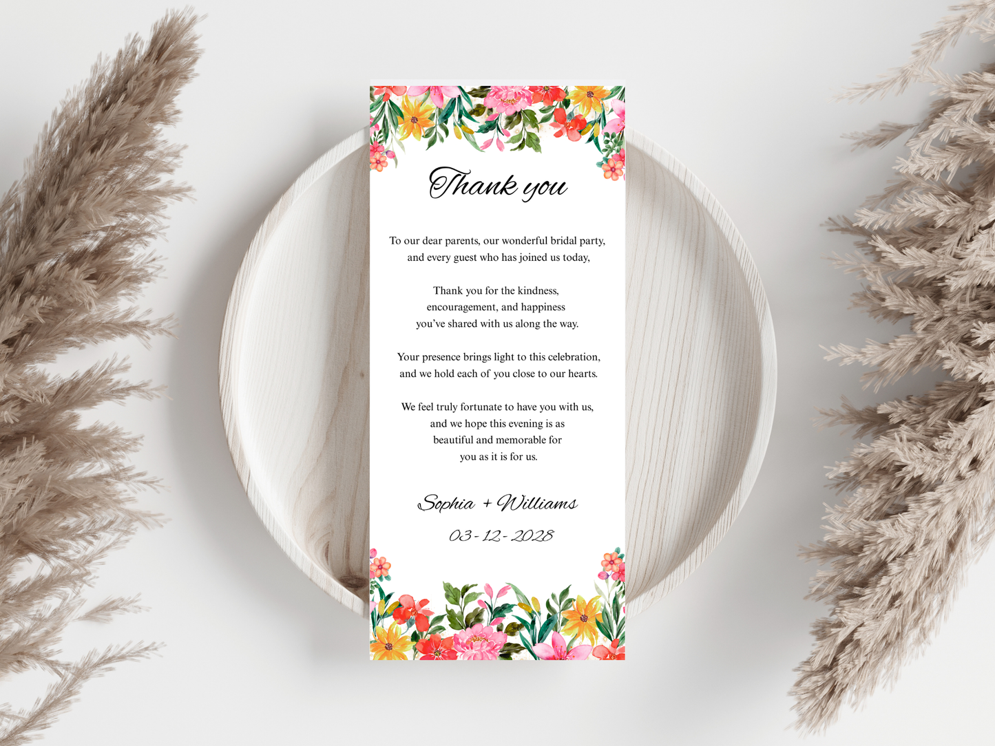 Wedding Thank you Card, Menu Card, Table Card. WI297