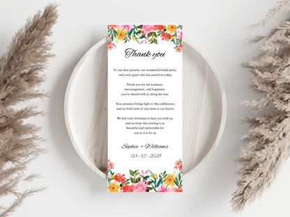 Wedding Thank you Card, Menu Card, Table Card. WI297
