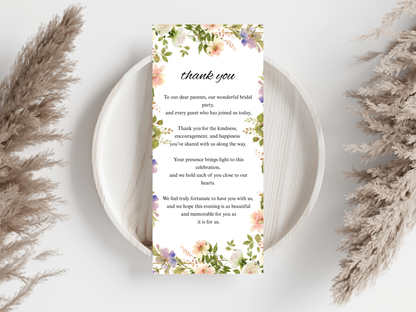 Wedding Thank you Card, Menu Card, Table Card. WI294
