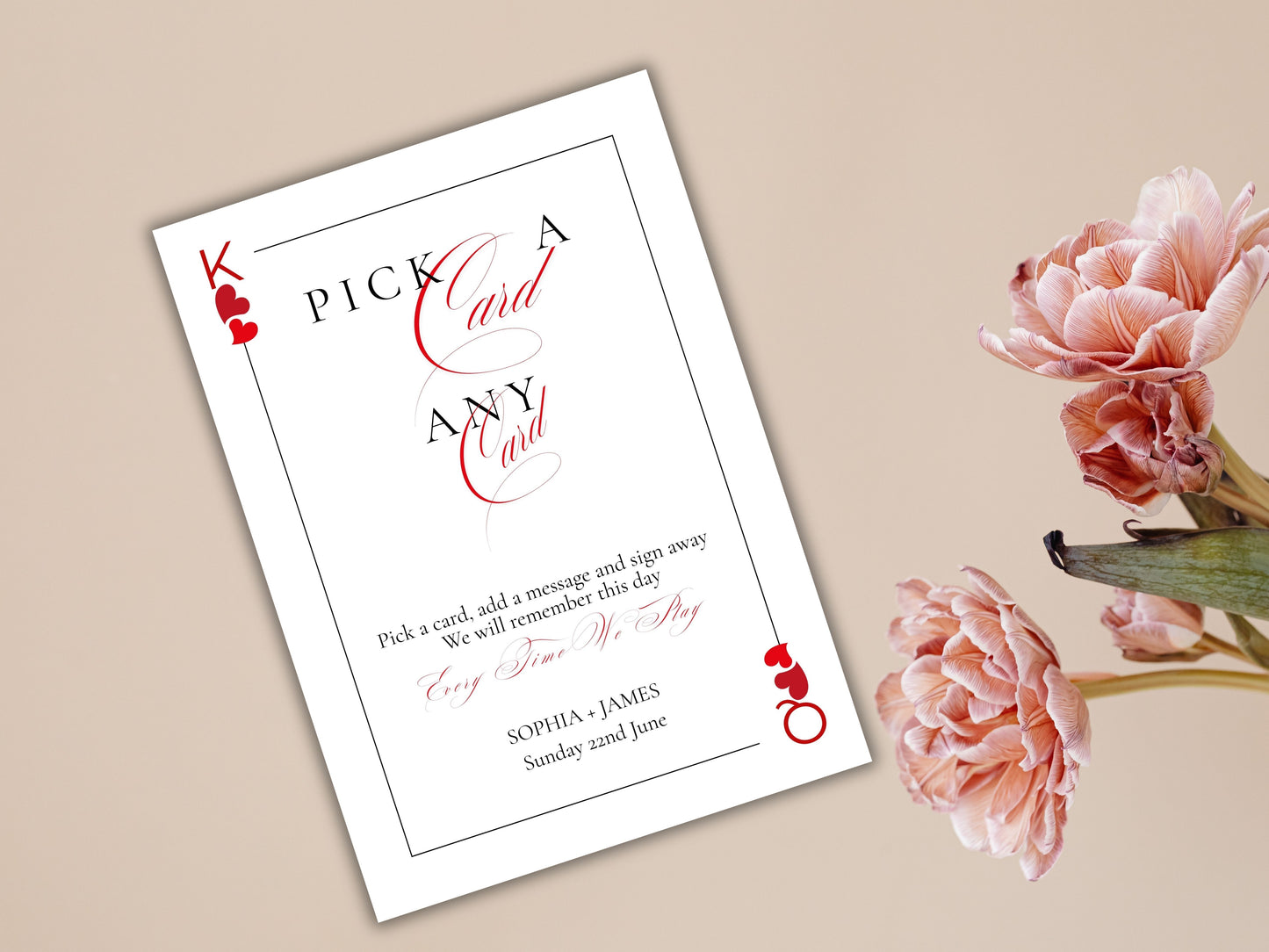 Playing Card Wedding Guest Book Sign | Pick a Card Any Card | Unique Deck of Cards | Minimalist Wedding Sign Instant Download. WS65