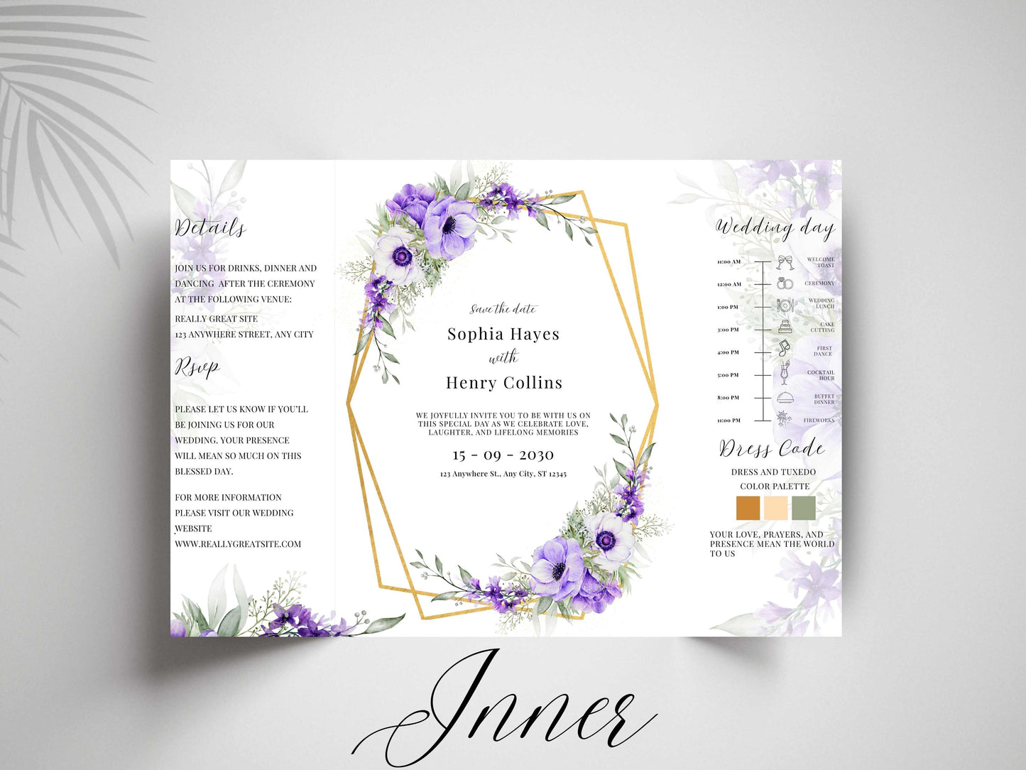 Elegant Purple Floral Wedding Invitation Template | Editable Printable Invite | Save the Date Card | Modern Romantic Wedding. WI168