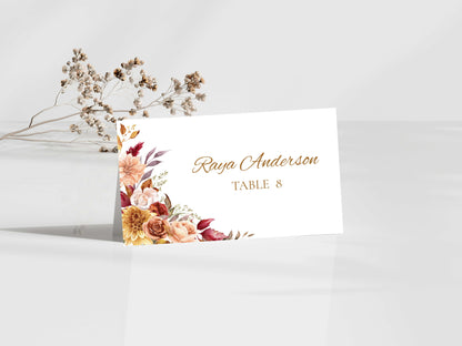 Boho Autumn Wedding Menu Template, Editable Place Card & Thank You Note, Fall Floral Wedding Printables. WI191