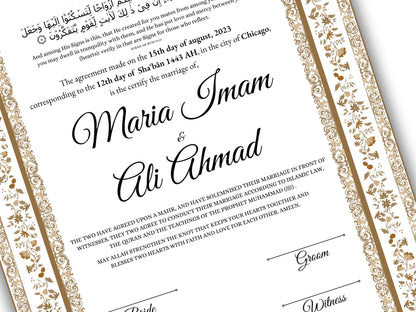 Nikkahnama | A4/A3 Custom Luxury Nikkah Contract | Digital contract | Inspired Luxury Nikkahnama | Nikkah Certificate Pdf Template. NN142