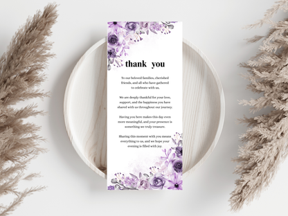 Wedding Thank you Card, Menu Card, Table Card. WI328