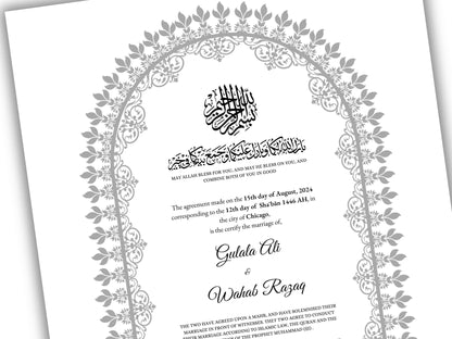 Personalised Nikkah Contract, Nikah Nama, Customised Muslim Marriage Certificate, Keepsake, Wedding Gift for Bride/Groom. 161