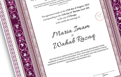 Nikkah Certificate Digital Download Personalized, Luxury Nikkah Contract, Islamic Wedding Contract, Personalized Muslim Wedding Gift. 174