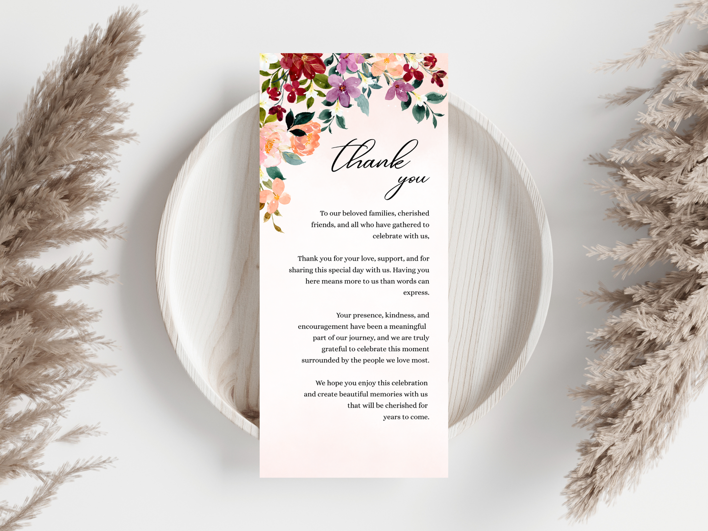 Burgundy Wedding Menu, Thank You, Table Cards (Editable Canva Template) WI380