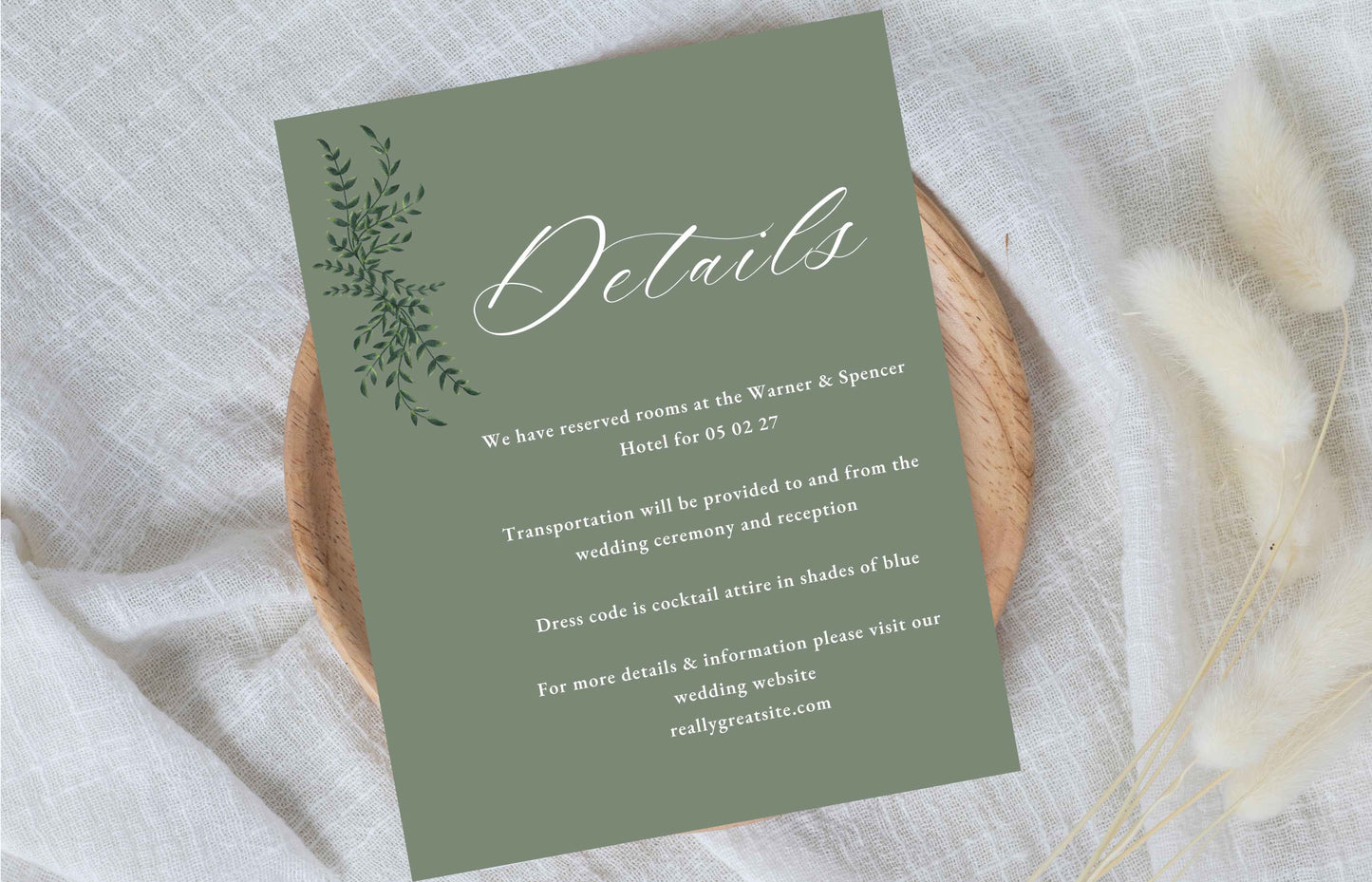 Sage Green Wedding Card, Printable Sage Wedding Invitation Template, Details Card, RSVP Card, Wedding Invitation Suite. WI69