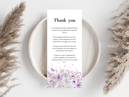 Wedding Thank you Card, Menu Card, Table Card. WI320