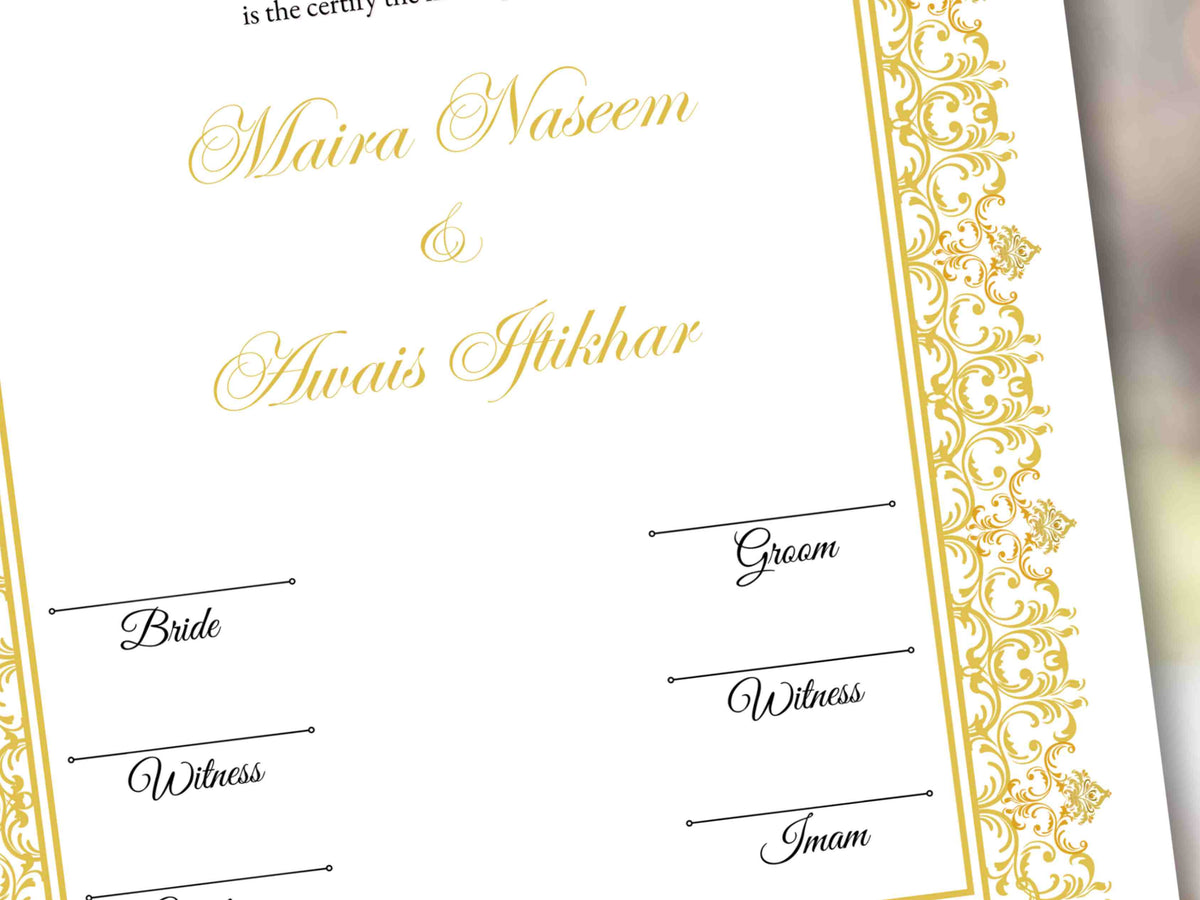 Nikkah Certificate Digital Download Personalised, A4, A3, Template, Editable, Gold Nikkah Nama, Nikkah Contract, Muslim Contract. NN292