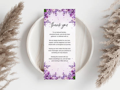 Wedding Thank you Card, Menu Card, Table Card. WI347