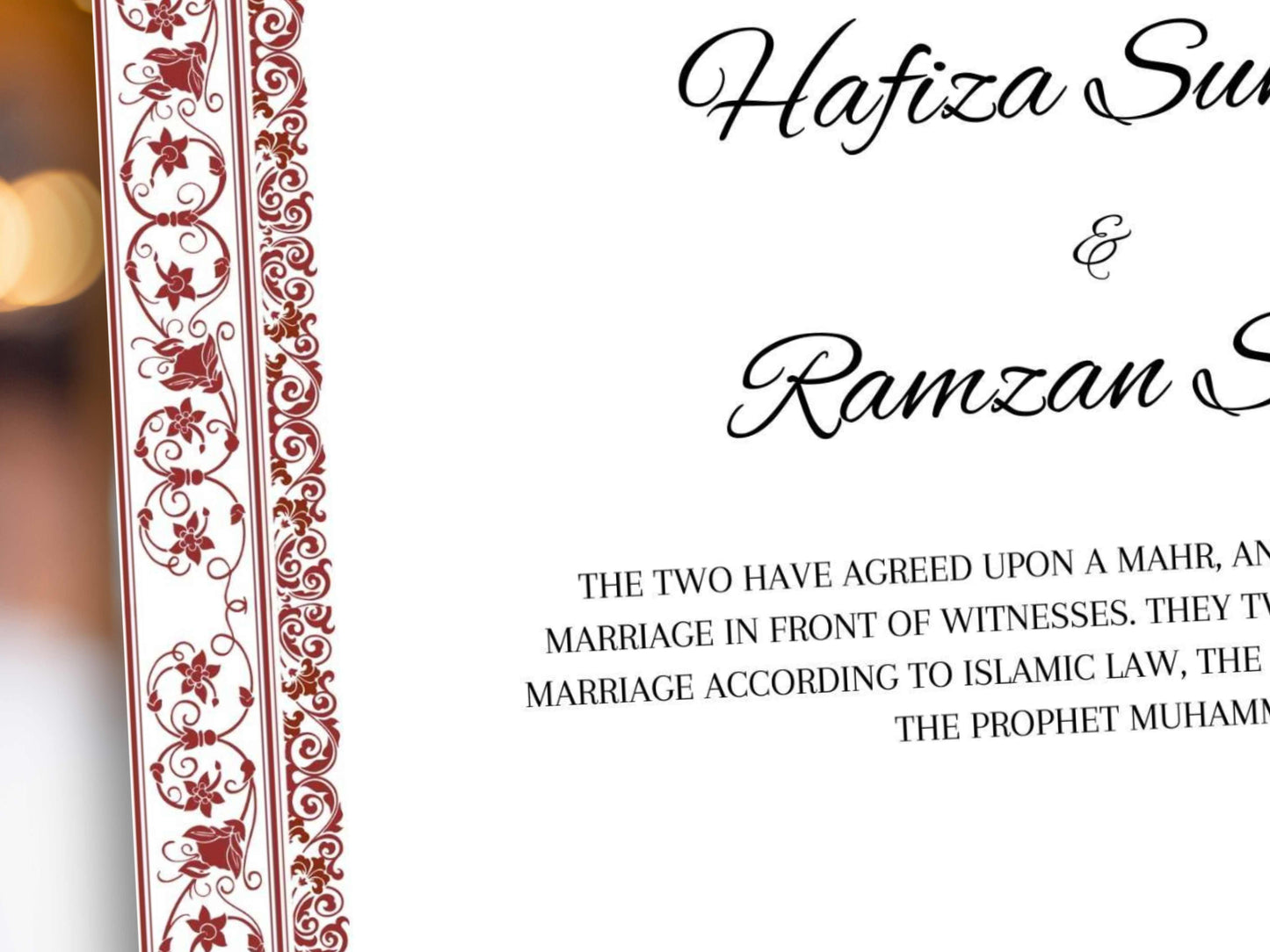 Nikkah nama Template, Contract certificate, Muslim Wedding Certificate. NN285