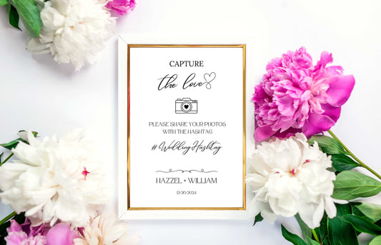 Wedding Photo Sign, Capture the Love Sign, Modern Minimalist Wedding Hashtag Sign, Social Media Hashtag Sign. 9