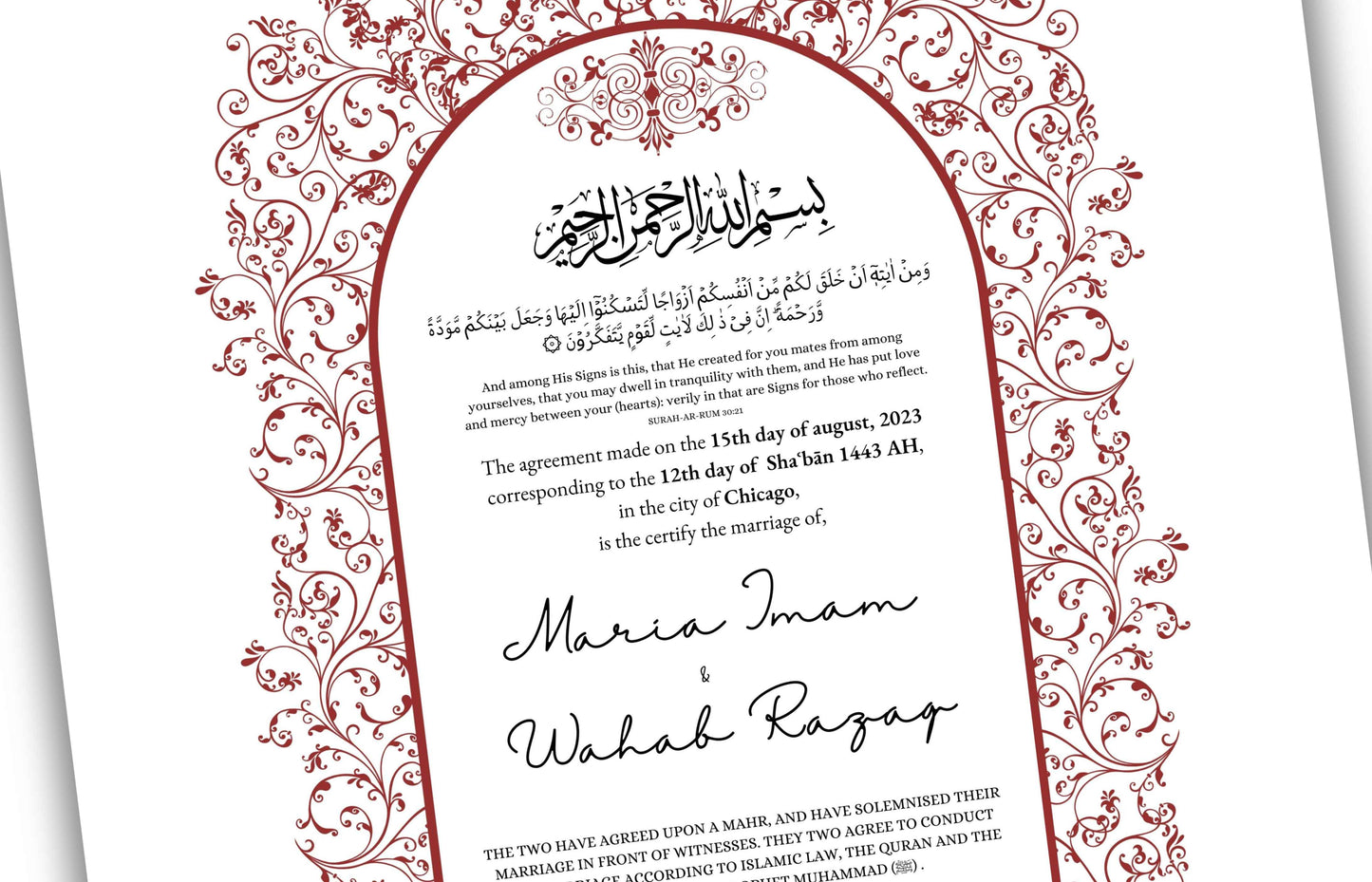 A4/A3 Nikkah Contract, Digital Printable Personalised Customised Nikkah Certificate, Digital Download, Islamic Marriage Contract. NN151