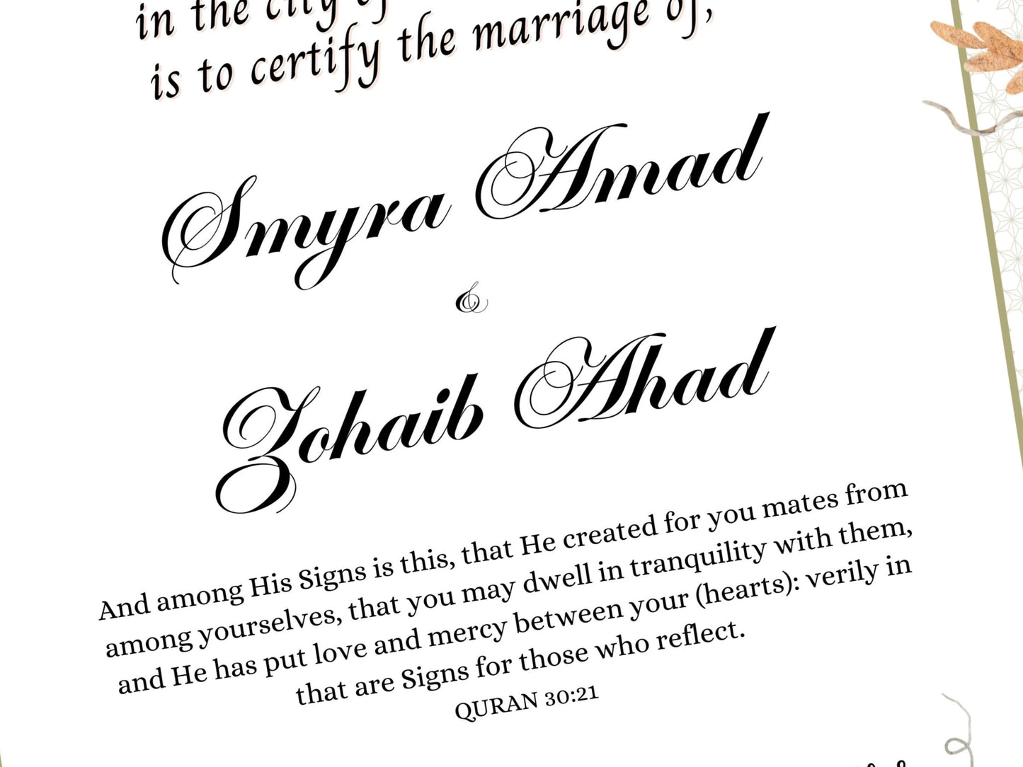 Nikkah Certificate, Islamic Wedding Contract, Muslim Marriage Certificate, Nikkah Nama, Template Nikkah, Nikkah Certificate, A3/A4. NN270