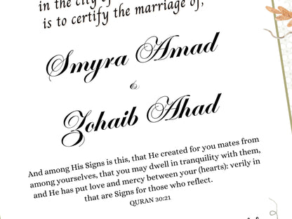 Nikkah Certificate, Islamic Wedding Contract, Muslim Marriage Certificate, Nikkah Nama, Template Nikkah, Nikkah Certificate, A3/A4. NN270