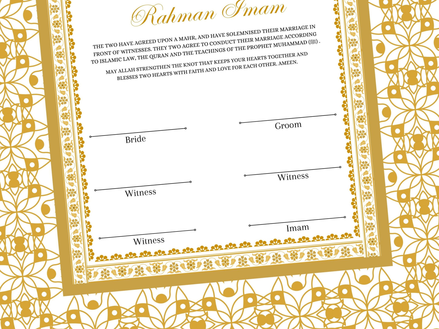 Luxury Nikkah Certificate in Pdf Format, Digital Download Nikkah Contract, Digital Traditional Islamic Wedding Agreement. NT217