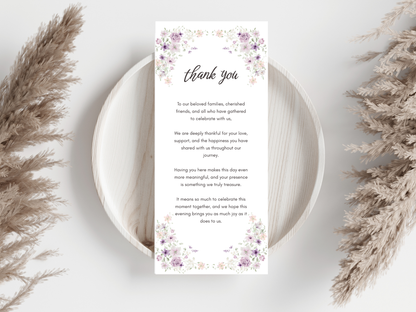 Wedding Thank you Card, Menu Card, Table Card. WI318