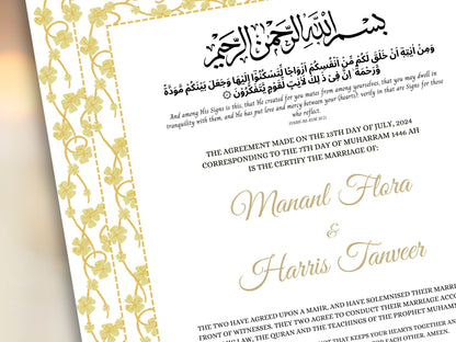 Nikkah Certificate Digital Download Personalised, A4, A3, Template, Editable, Nikkah Nama Template, Nikkah Contract, Muslim Contract. NN258