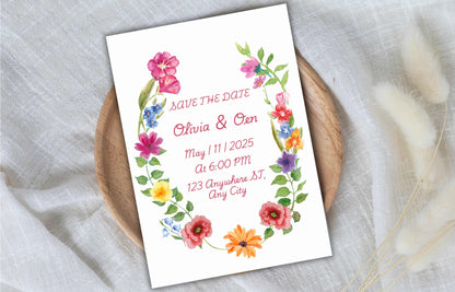 Pink Floral Wedding Invitation Template, Summer Wedding Invitation Suite, Botanical Invitation, Instant Download. WSB63