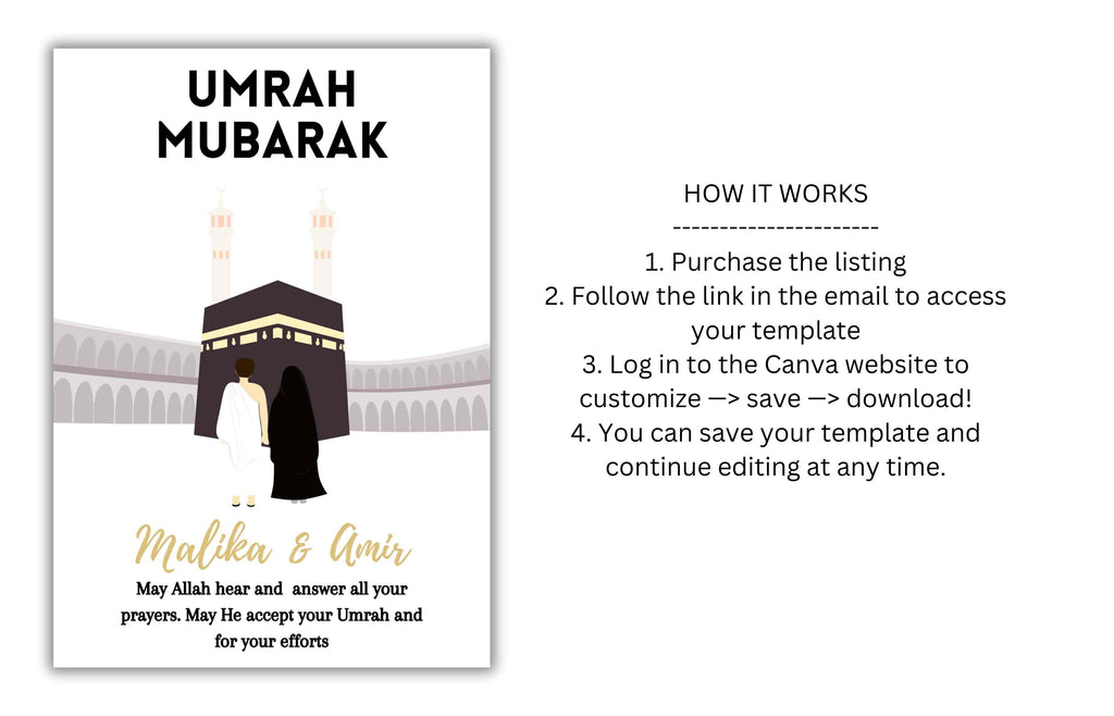 Personalized Couple Umrah Mubarak Template, Umrah Gift, Digital Print , Umrah Wishes, Editable Template, A2, A3, A4, A5, Pdf Template. UM3