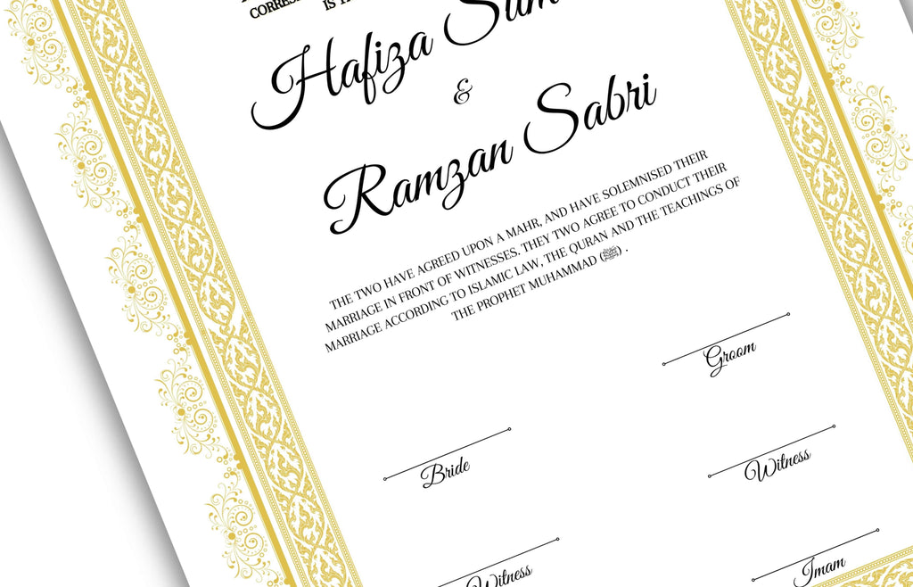 Muslim Wedding Contract A3/A4, Gold Islamic Nikkah Certificate Template, Editable. Nn125