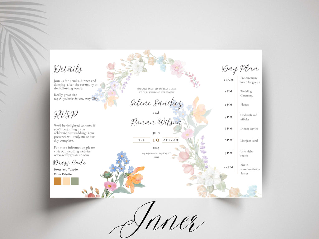 Watercolor Flower Wedding Invitation | Printable Invitation Suite | Romantic Botanical Design. WI170