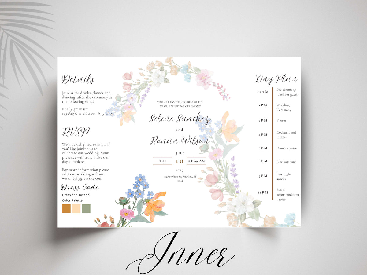 Watercolor Flower Wedding Invitation | Printable Invitation Suite | Romantic Botanical Design. WI170