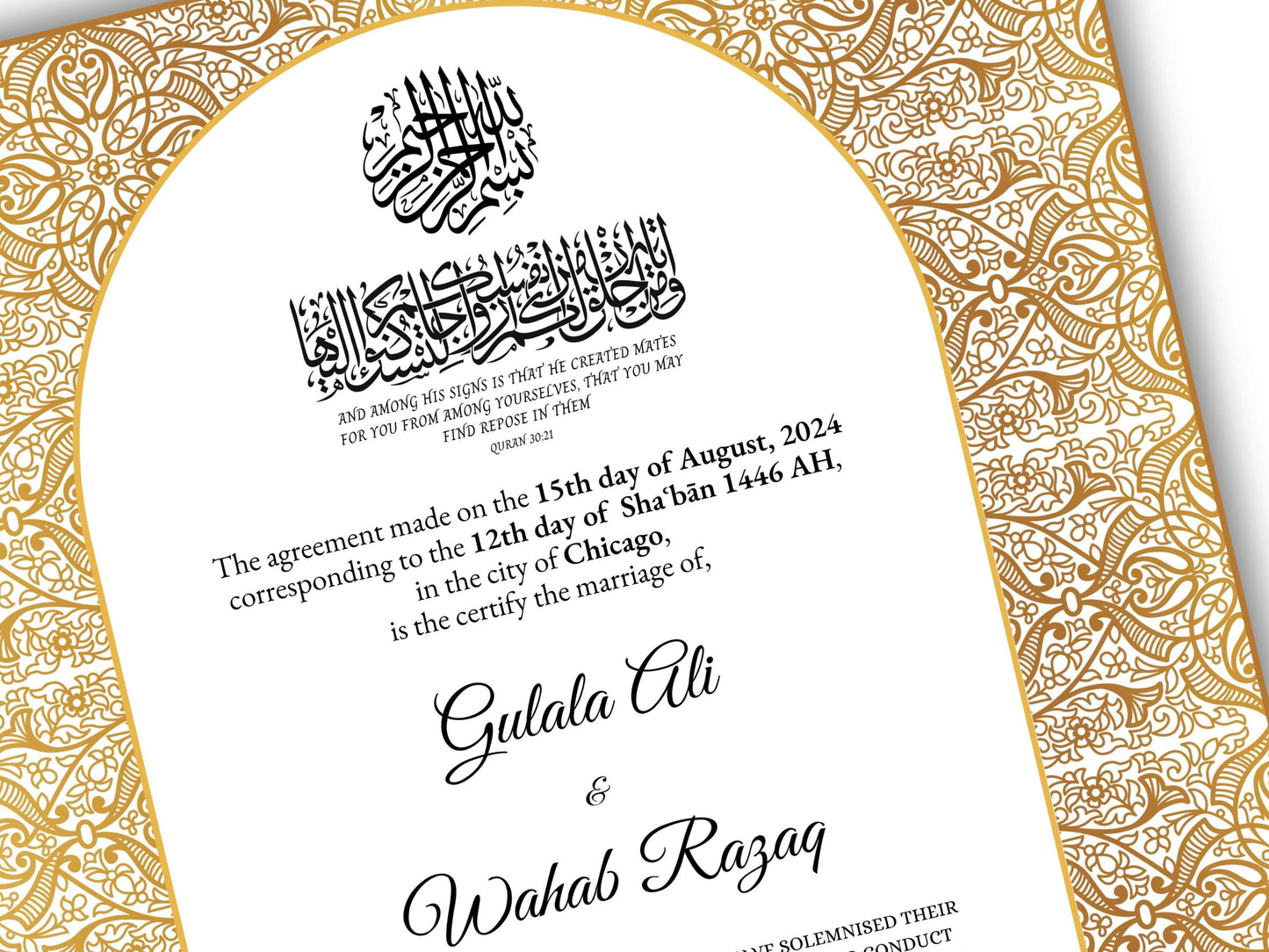 Luxury Gold A4/A3 Nikkah Certificate Template, Premium Gold Frame, Islamic Contract, Wedding Nama, Muslim Marriage Contract. 164