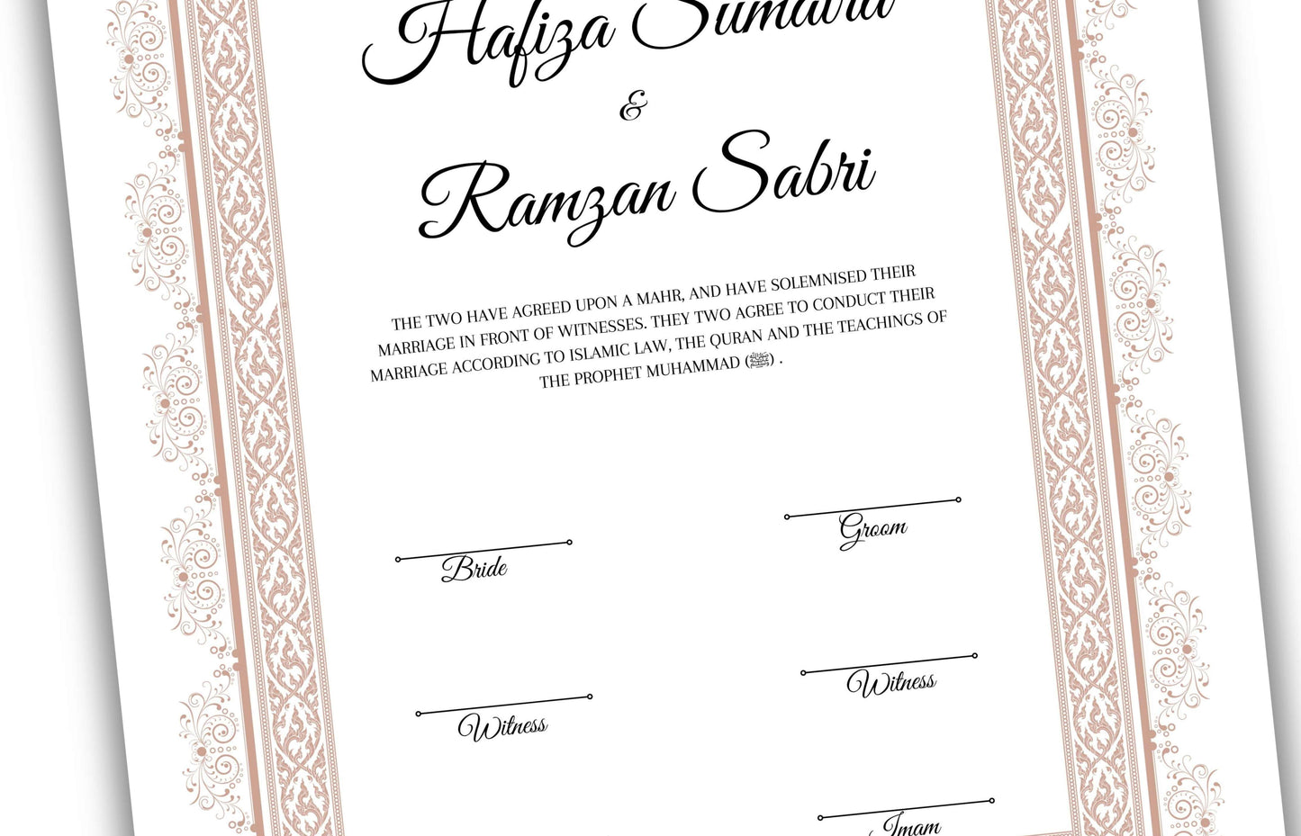 Luxury Nikkah Certificate Template| Personalised Custom Nikkah Nama Digital | Premium Islamic Wedding Contract Gift. NN 123