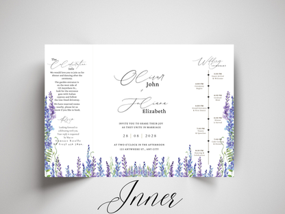 Lavender Wedding Invitation Template, Elegant Floral Itinerary Invite, Rustic Garden Wedding Suite, Editable Purple Flower Invitation.WI178