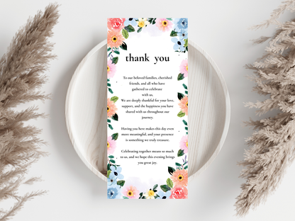 Wedding Thank you Card, Menu Card, Table Card. WI322