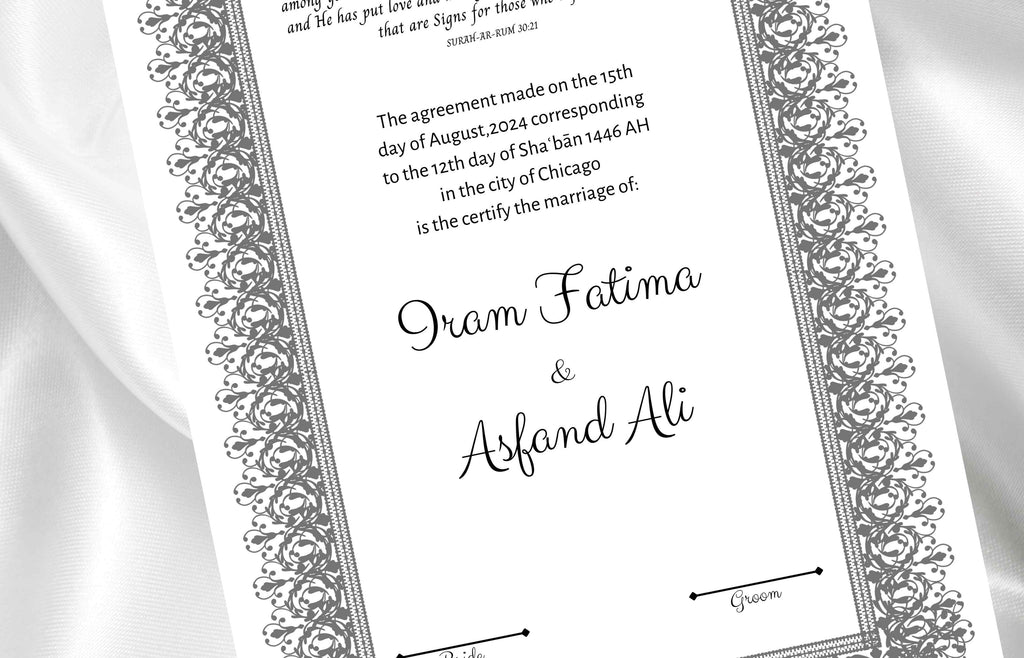 Muslim Wedding Contract, Muslim Nikkah Gift, Contract Template, 11 x 17 in. NN101