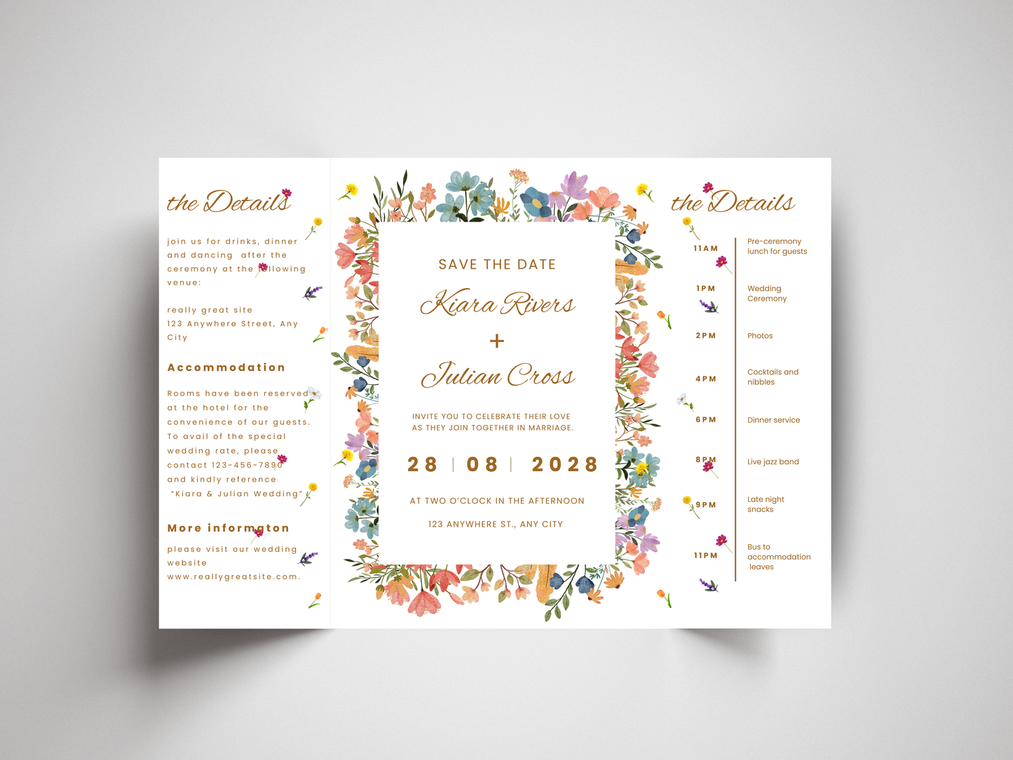 Editable Wedding Invitation Template | Wildflower Gatefold Design | Boho Rustic Canva Invite | Printable Wedding Program. WI185