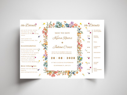Editable Wedding Invitation Template | Wildflower Gatefold Design | Boho Rustic Canva Invite | Printable Wedding Program. WI185