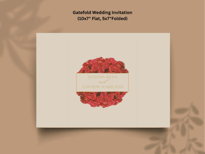 Elegant Red Rose Gatefold Wedding Invitation | Romantic Floral Wedding Card | Printable Invitation Suite | Red Wedding Timeline | WI140