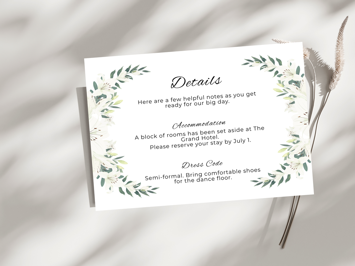 Wedding Invitation Bundle, RSVP, Thank You Card, Table Card, Menu Card, Reception Card, Details Card. WI248