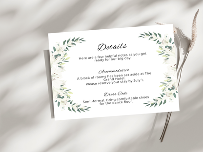Wedding Invitation Bundle, RSVP, Thank You Card, Table Card, Menu Card, Reception Card, Details Card. WI248