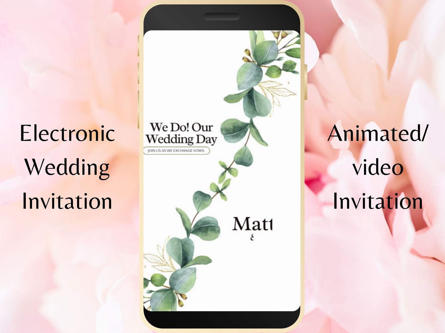 Digital Wedding Invitation, Eucalyptus Mobile Invite, Greenery invitation Template, Greenery Smartphone Evite, Mobile Invite. WEI34