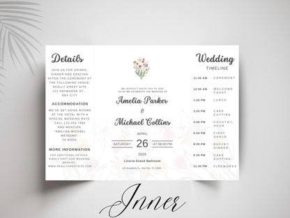 Elegant Wedding Invitation Card | Modern Floral Timeline Invite | Printable Details & Schedule | Personalized Digital Download. WI159
