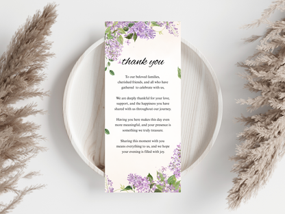 Wedding Thank you Card, Menu Card, Table Card. WI346