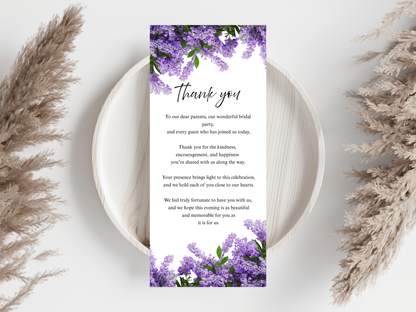 Wedding Thank you Card, Menu Card, Table Card. WI295
