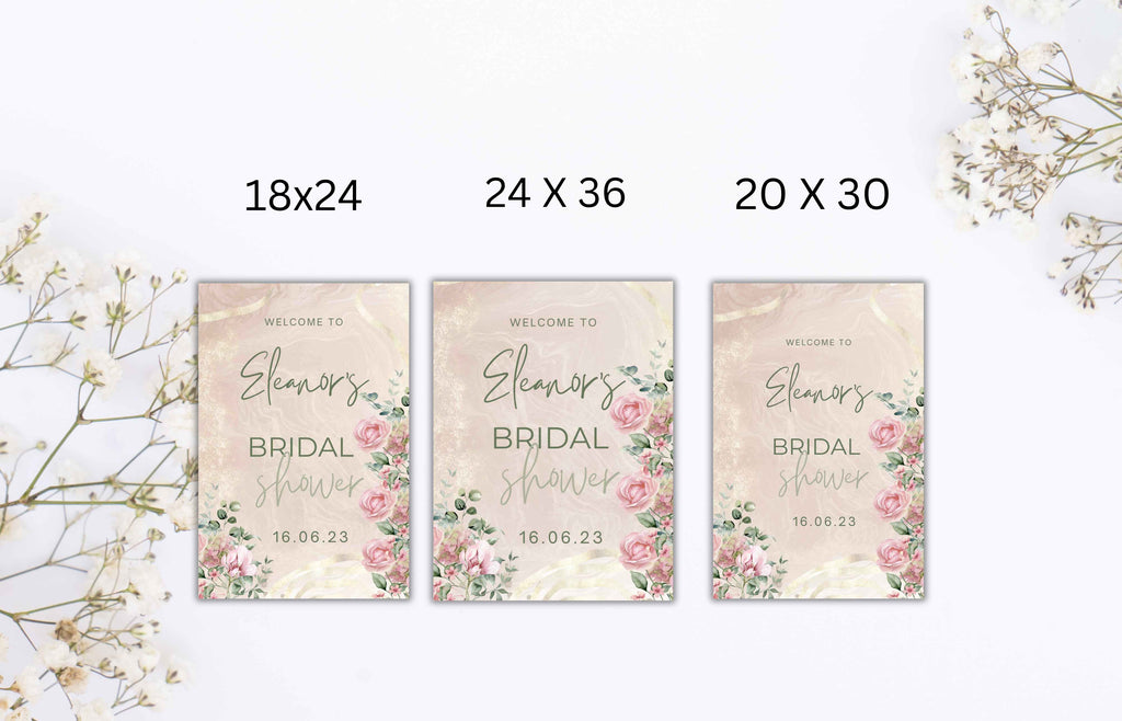 Pink Roses Bridal Shower Welcome Sign, Pink Bridal shower Welcome Sign Template, Pink Floral Welcome Sign, SIGN35