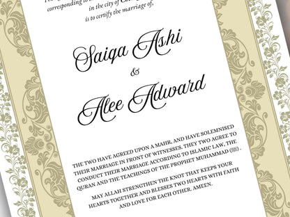 Nikkah Certificate Digital, Nikkah Contract,Customizable Digital Nikkah Certificate: Islamic Wedding Contract, Marriage Certificate. NN283