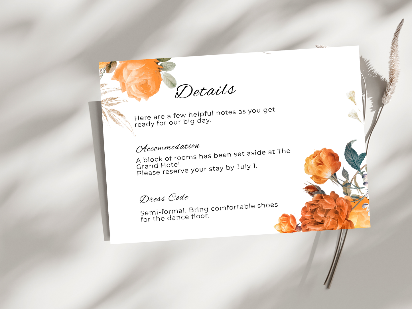 Wedding Invitation Set, RSVP, Dark Floral, Wedding Invitation, Details, Editable, Template, WI249