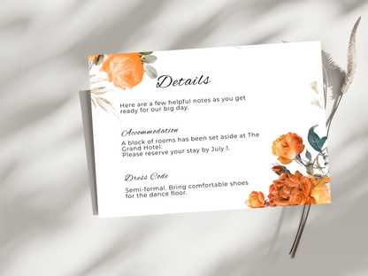 Wedding Invitation Set, RSVP, Dark Floral, Wedding Invitation, Details, Editable, Template, WI249