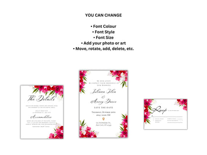 Wedding Invitation Template set, Rose Wedding Template, Wedding Invitation, Floral Invitation, Editable Wedding, RSVP, Details. 27