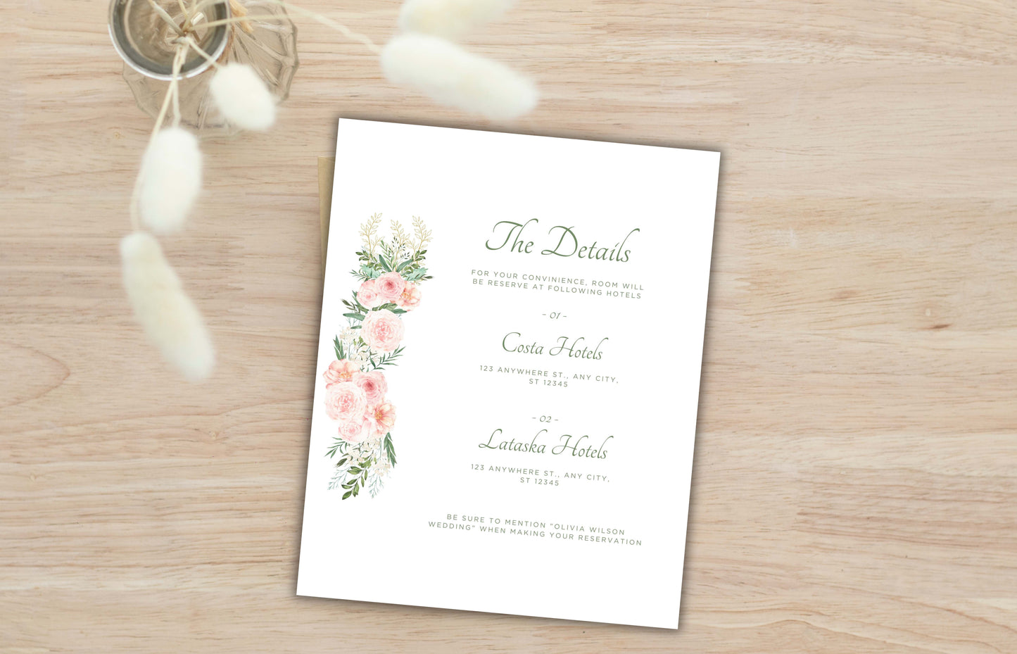 Blush Pink Rose Wedding Invitation, Boho Pink Sage Elegant Wedding Invite, Editable Floral Greenery Wedding Invitation. WEIB118