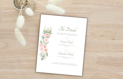 Blush Pink Rose Wedding Invitation, Boho Pink Sage Elegant Wedding Invite, Editable Floral Greenery Wedding Invitation. WEIB118