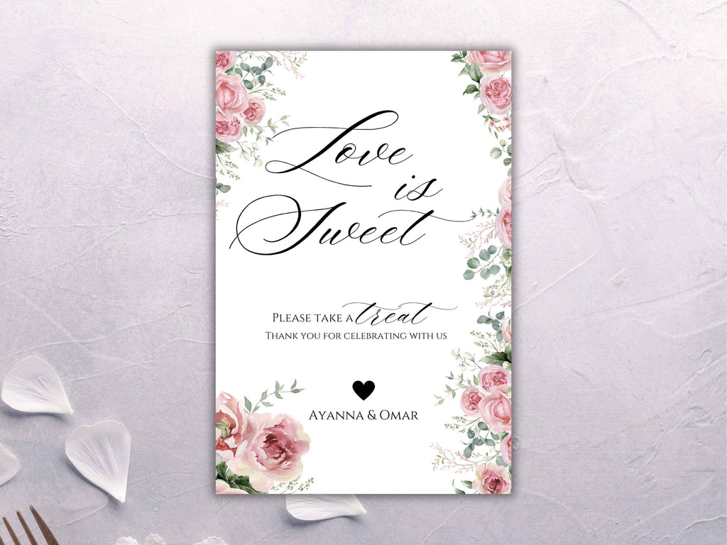 Love is Sweet Sign, Sweet Treats Printable Favors Sign, Table Sign, Modern Desert Table Sign, Wedding Favor Sign, Sign Template. TTS1